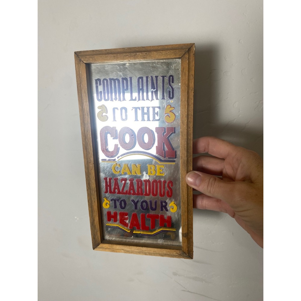 Vintage Complaints to the Cook Bar Mirror Wood Frame 9x5 Kitsch Wall Decor